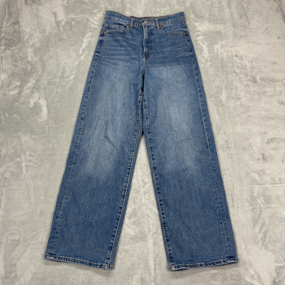 Express Jeans Womens 6R (28x31) Blue Denim Faded Super High Rise 90s Wide Leg